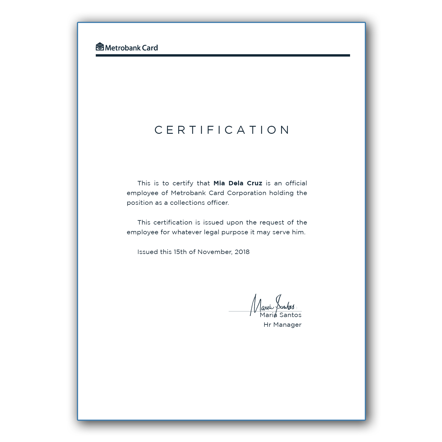 Certificate Of Employment For Bank Purposes   COE 